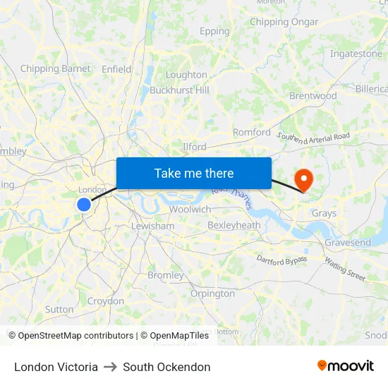 London Victoria to South Ockendon map