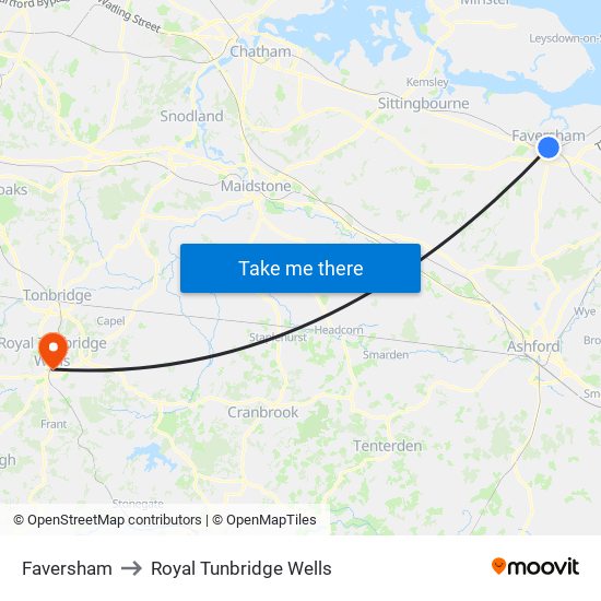 Faversham to Royal Tunbridge Wells map