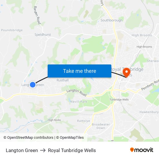 Langton Green to Royal Tunbridge Wells map