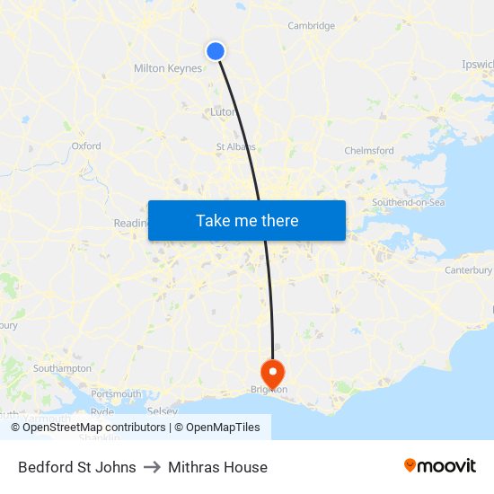 Bedford St Johns to Mithras House map