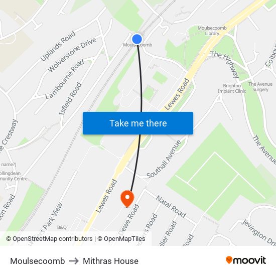 Moulsecoomb to Mithras House map