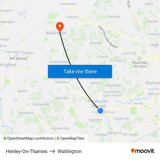 Henley-On-Thames to Watlington map