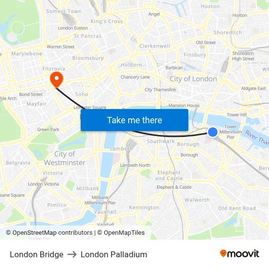 London Bridge to London Palladium map