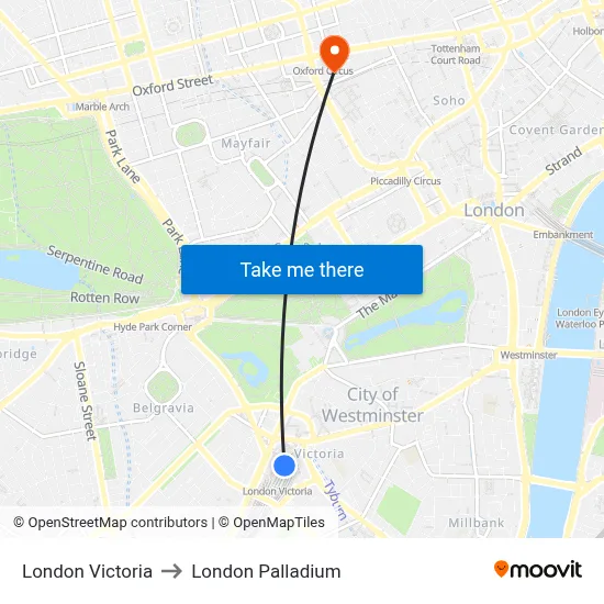 London Victoria to London Palladium map