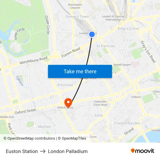 Euston Station to London Palladium map
