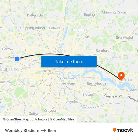 Wembley Stadium to Ikea map