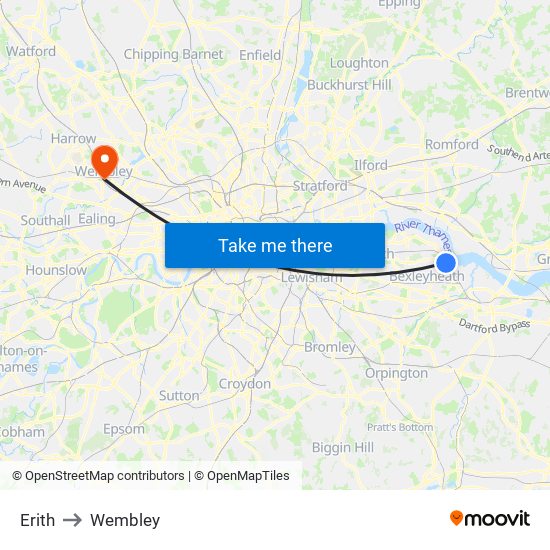 Erith to Wembley map