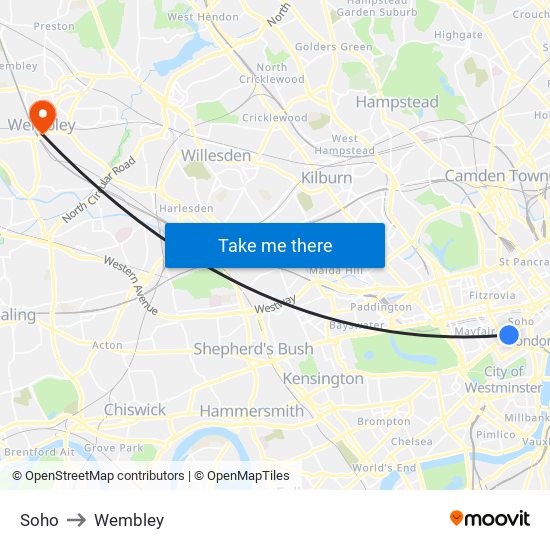 Soho to Wembley map