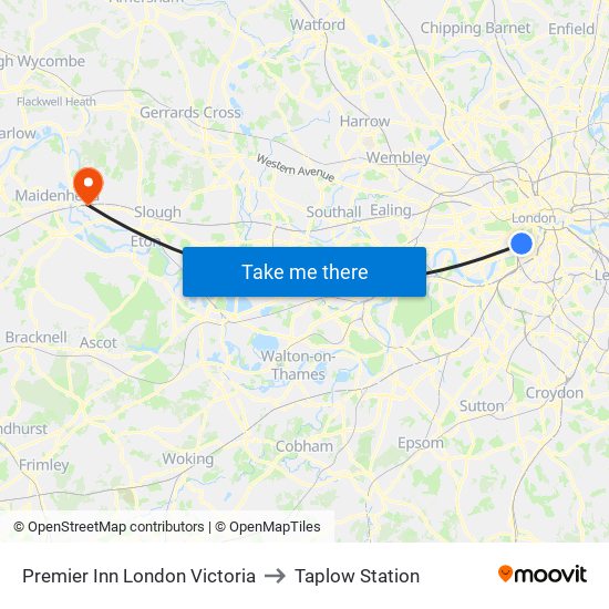Premier Inn London Victoria to Taplow Station map