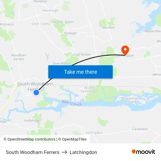 South Woodham Ferrers to Latchingdon map