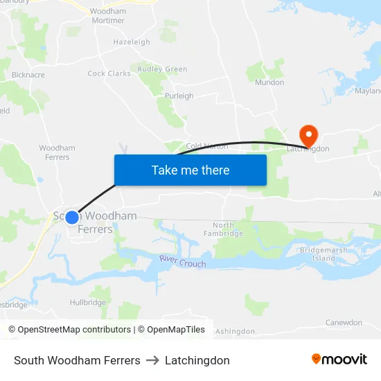 South Woodham Ferrers to Latchingdon map