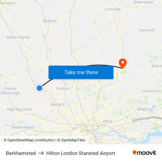 Berkhamsted to Hilton London Stansted Airport map