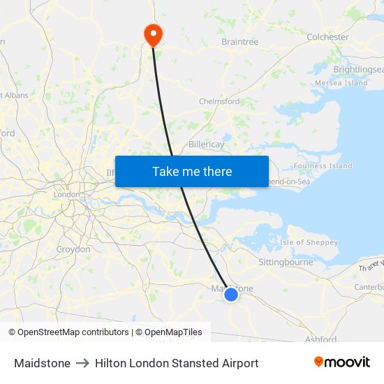 Maidstone to Hilton London Stansted Airport map