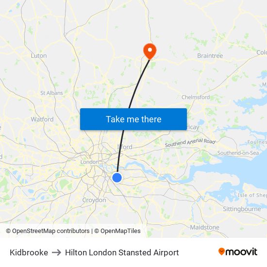 Kidbrooke to Hilton London Stansted Airport map