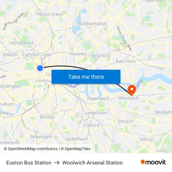 Euston Bus Station to Woolwich Arsenal Station with public transportation