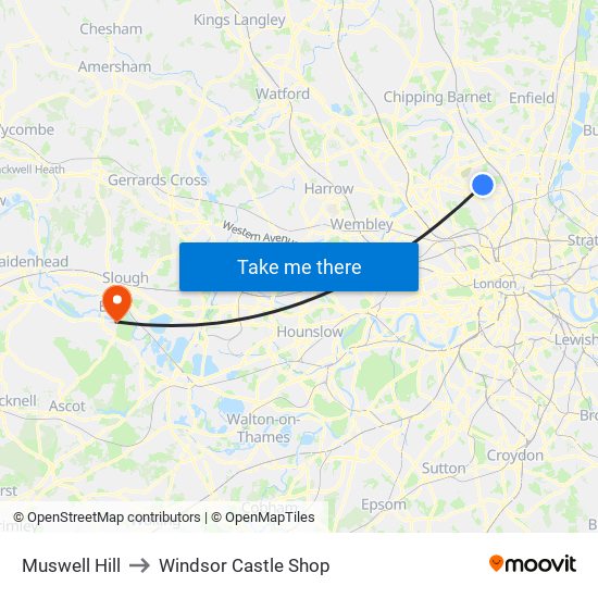 Muswell Hill to Windsor Castle Shop map