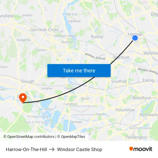 Harrow-On-The-Hill to Windsor Castle Shop map