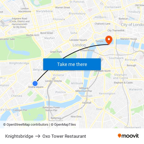 Knightsbridge to Oxo Tower Restaurant map