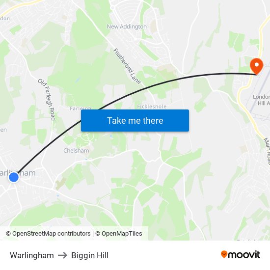 Warlingham to Biggin Hill map