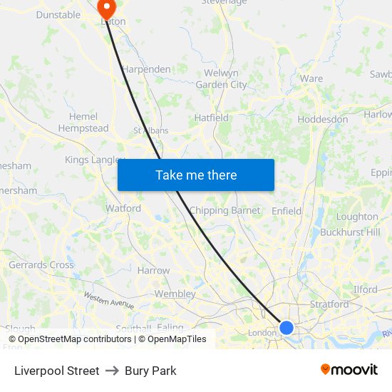 Liverpool Street to Bury Park map