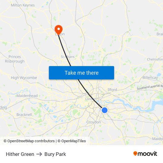 Hither Green to Bury Park map