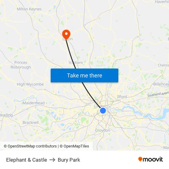 Elephant & Castle to Bury Park map