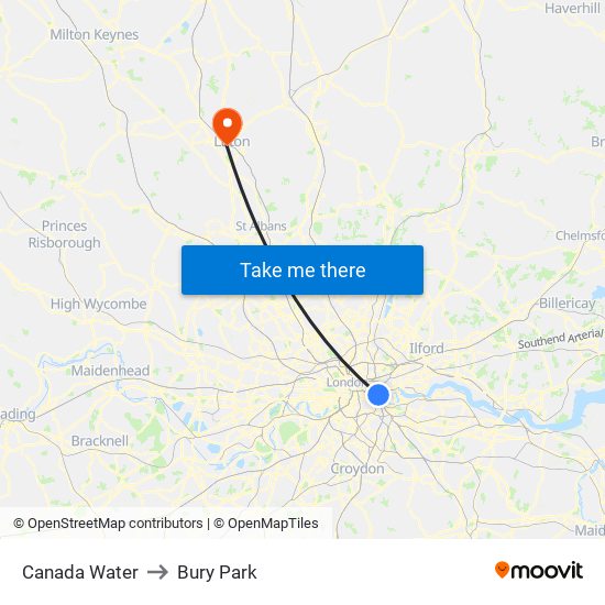 Canada Water to Bury Park map