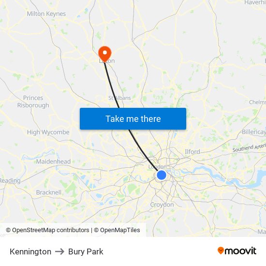 Kennington to Bury Park map