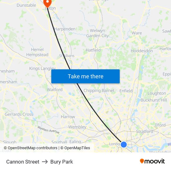 Cannon Street to Bury Park map