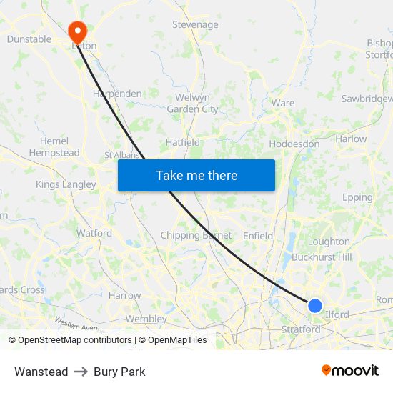 Wanstead to Bury Park map