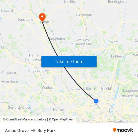 Arnos Grove to Bury Park map