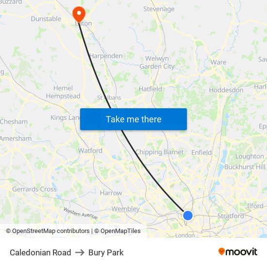 Caledonian Road to Bury Park map