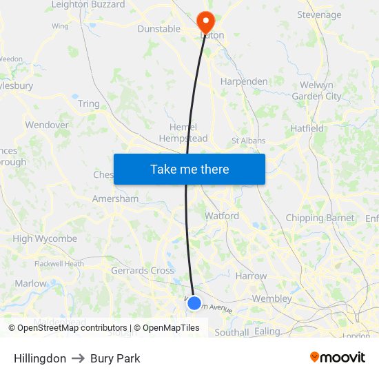 Hillingdon to Bury Park map