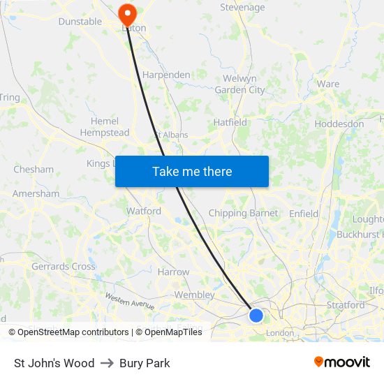 St John's Wood to Bury Park map