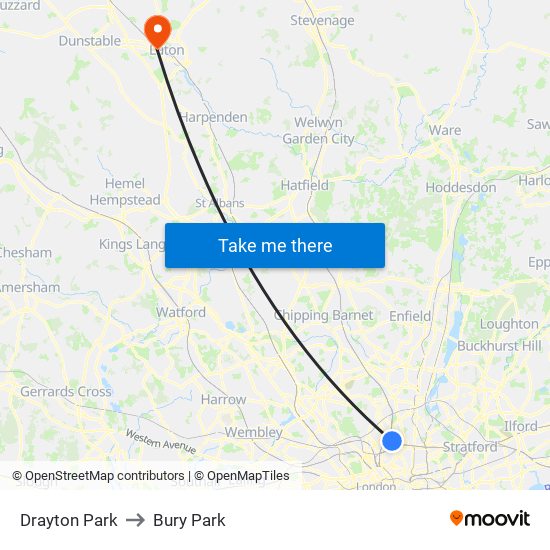 Drayton Park to Bury Park map