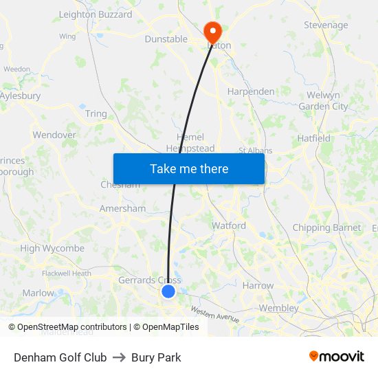 Denham Golf Club to Bury Park map