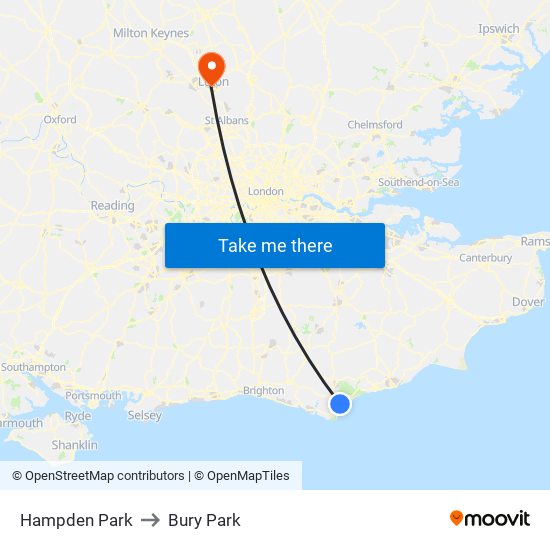 Hampden Park to Bury Park map