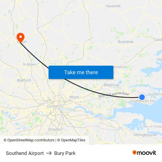 Southend Airport to Bury Park map