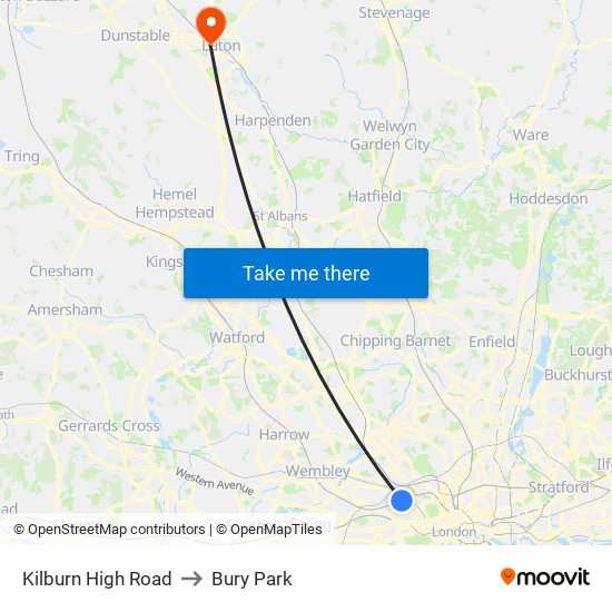 Kilburn High Road to Bury Park map