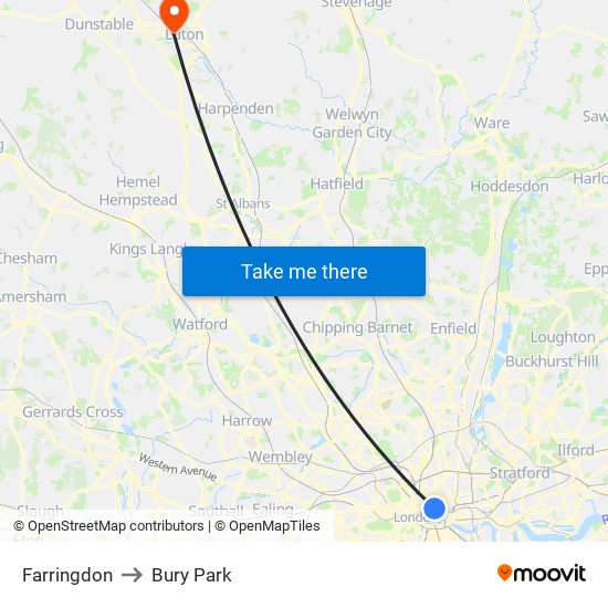 Farringdon to Bury Park map