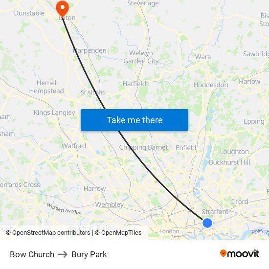 Bow Church to Bury Park map