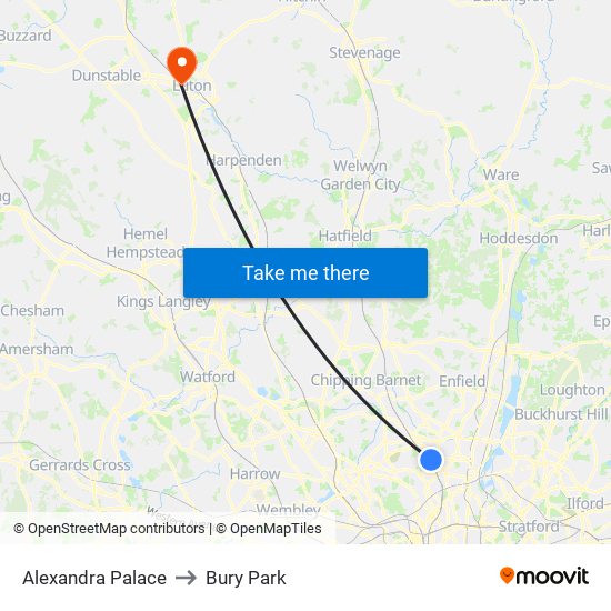 Alexandra Palace to Bury Park map