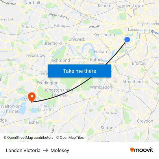 London Victoria to Molesey map