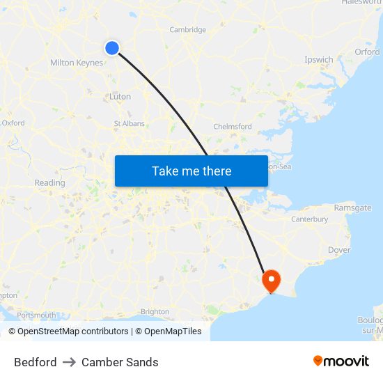 Bedford to Camber Sands map