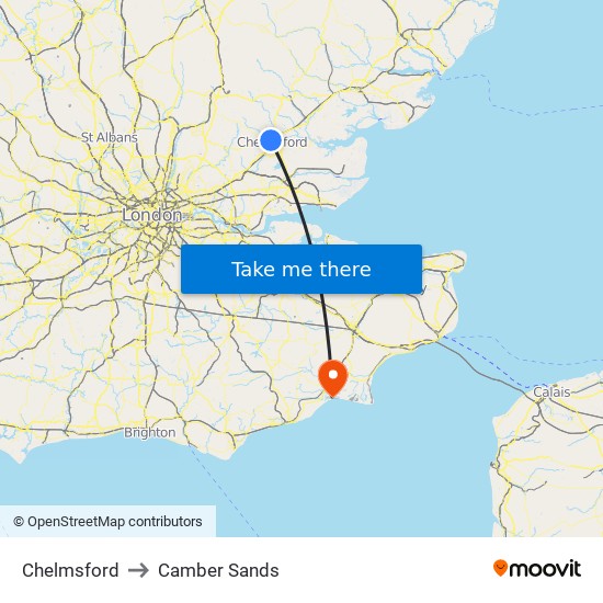 Chelmsford to Camber Sands map