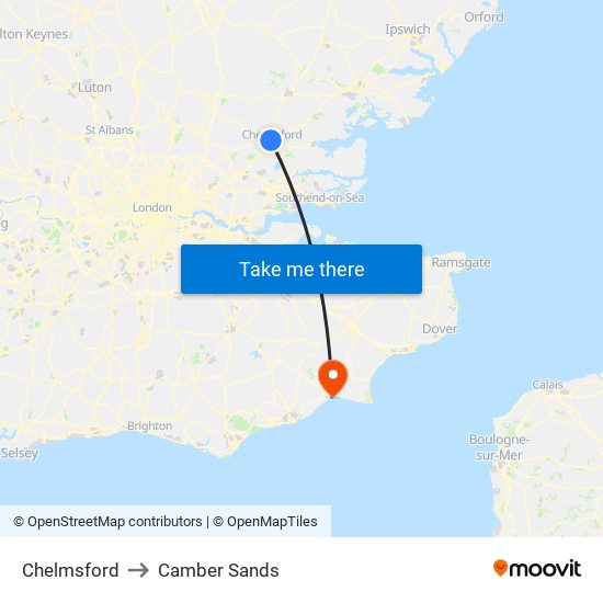 Chelmsford to Camber Sands map