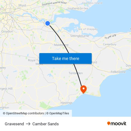 Gravesend to Camber Sands map