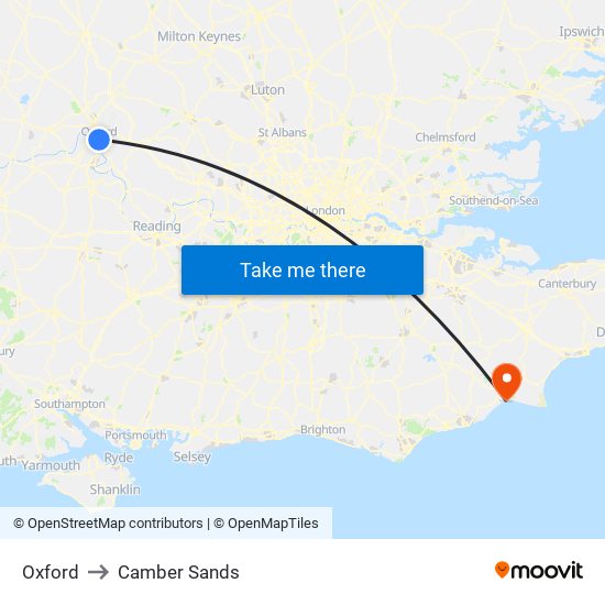 Oxford to Camber Sands map