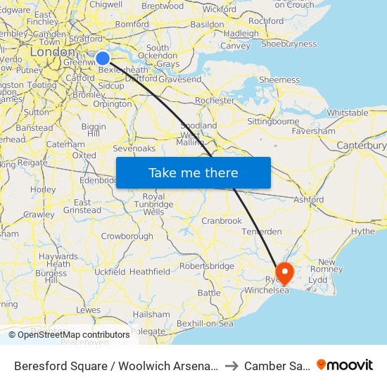 Beresford Square / Woolwich Arsenal Station to Camber Sands map