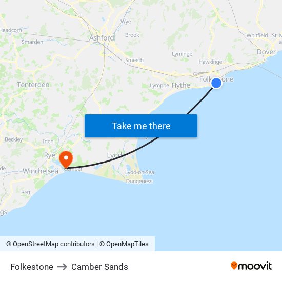 Folkestone to Camber Sands map